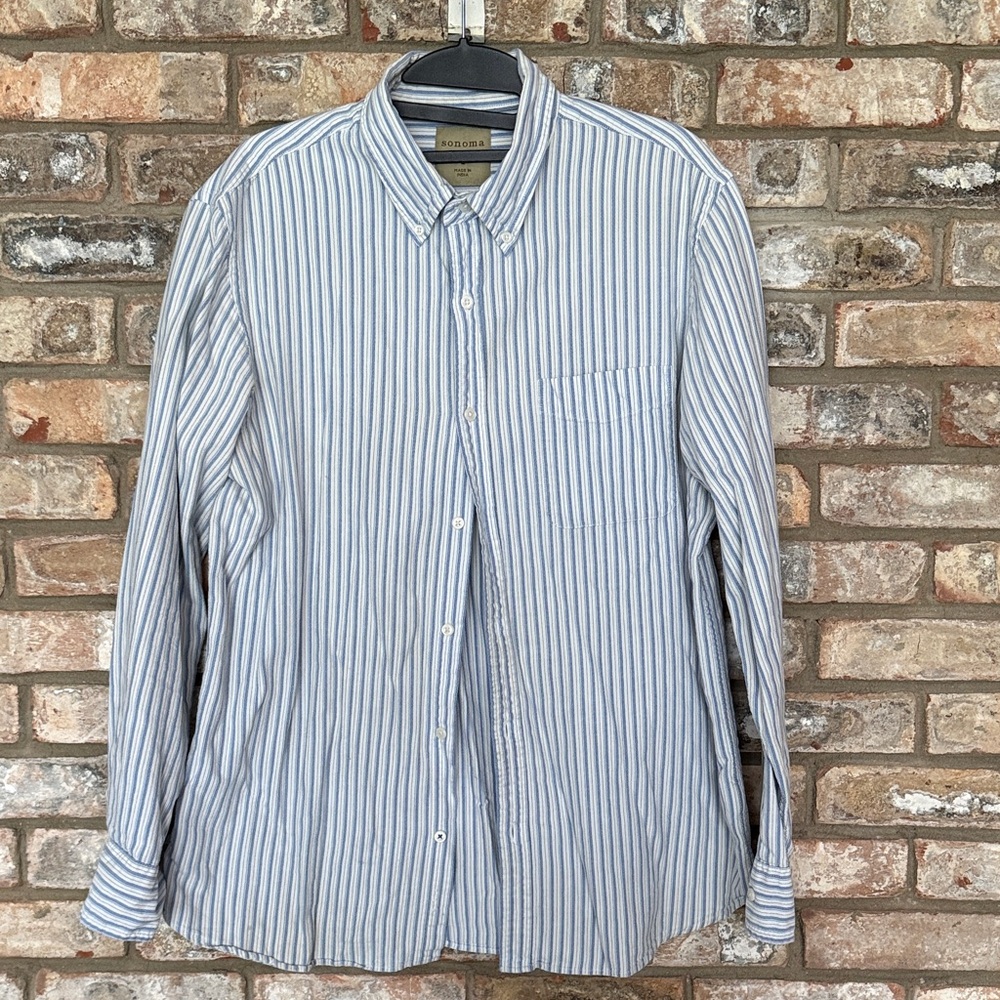 Men's Blue Striped Casual Button Down Shirt